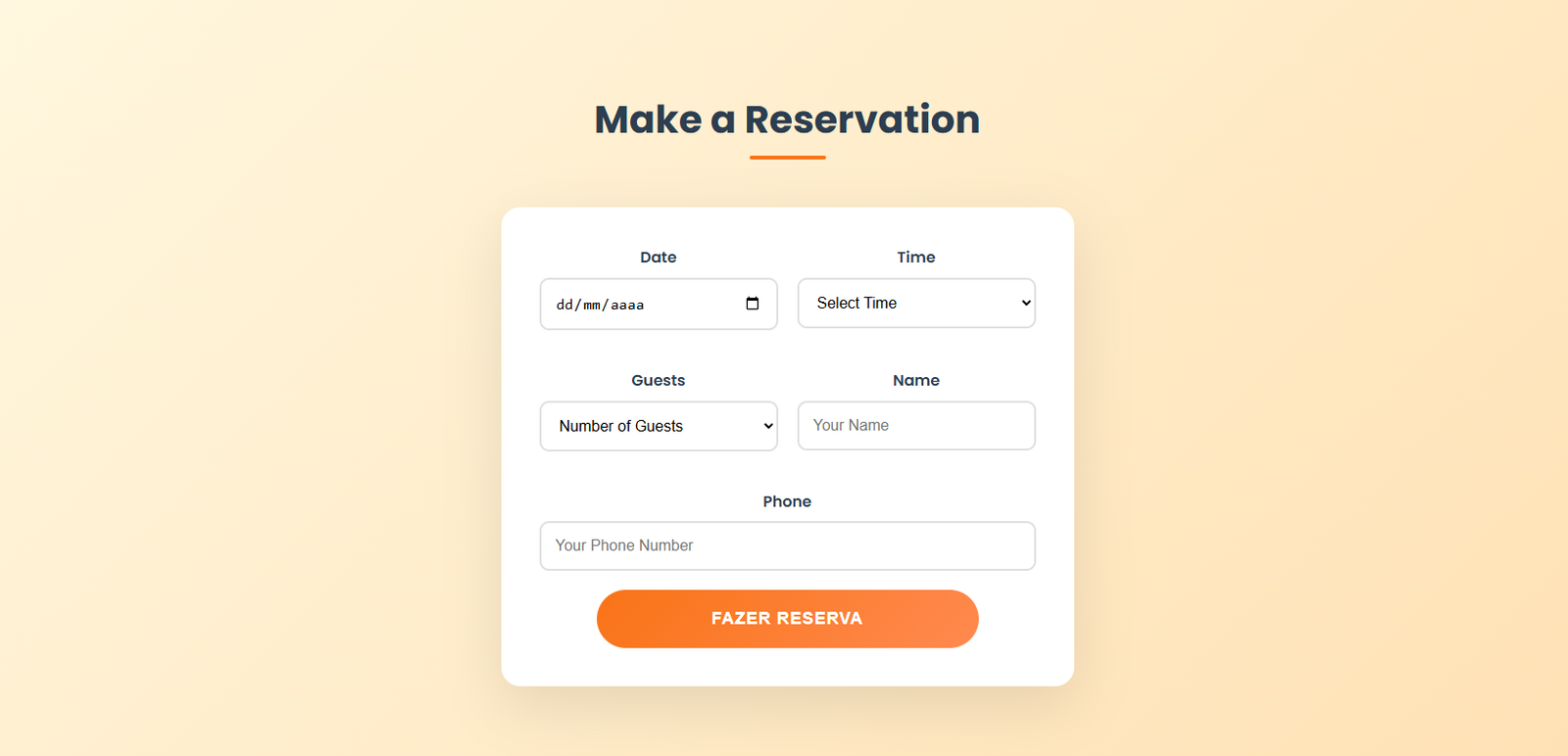 Screenshot of the Burger.fy Reservation Form