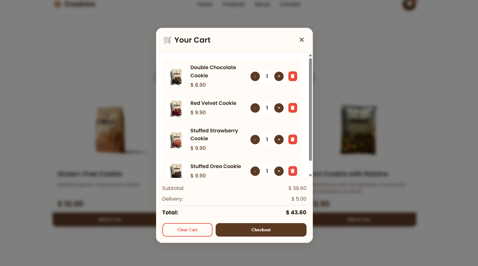 Screenshot of the Shopping Cart Modal